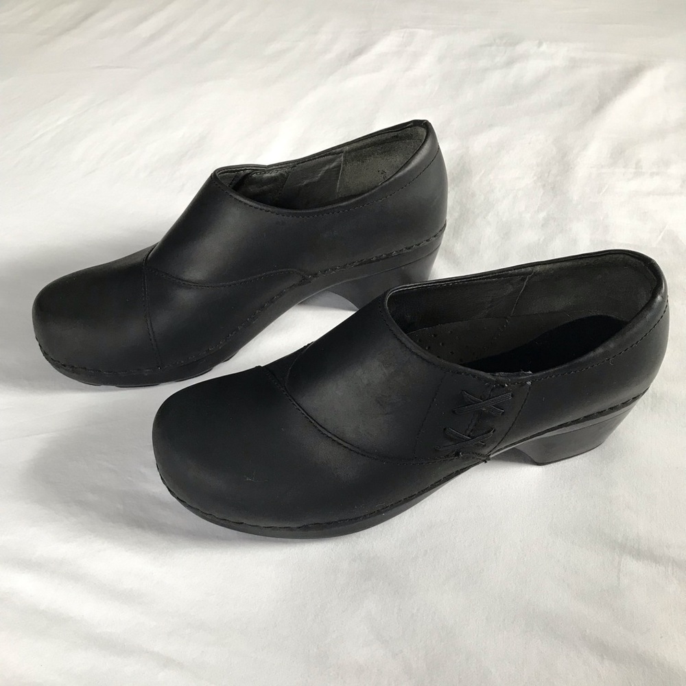 Dansko Stacie Black Leather Clogs, 41, US 10.5/11